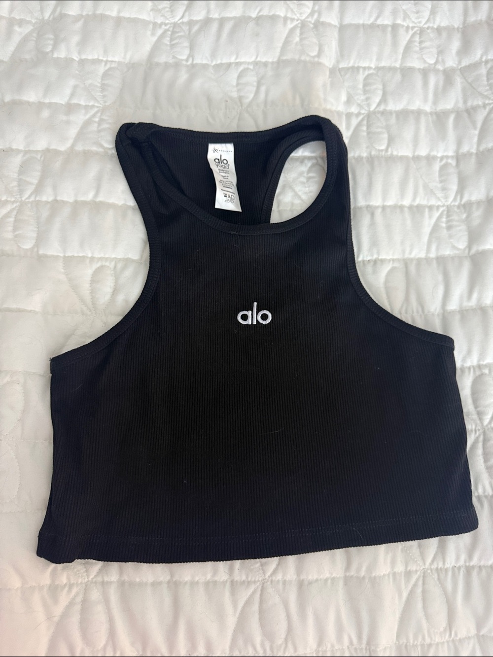 ALO Yoga Black Ribbed Cropped Racerback Tank